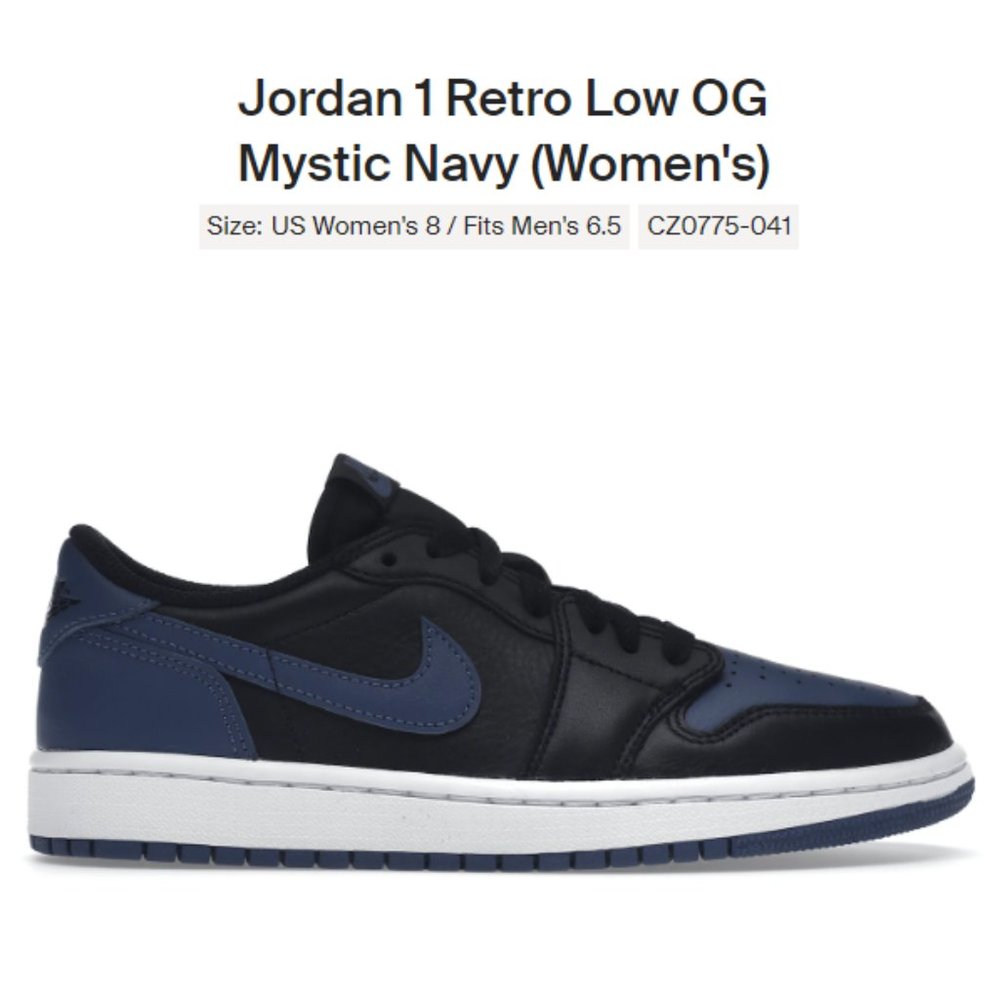 SIZE 8W / 6.5M - Jordan 1 Retro Low OG Mystic Navy (Women's) - AUTHENTIC NEW!